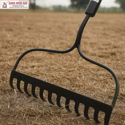 global-nature-agro-12-tine-heavy-duty-garden-rake-12-inch-3048-cm-blade-size-metal-hand-operated-ergonomic-grip-for-home-farming-gardening