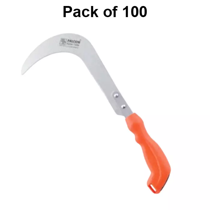 Falcon Sickle Small Steel 250 mm Orange & Silver for Gardening & Farm Use, FPS-191 (Pack of 100 Pcs)