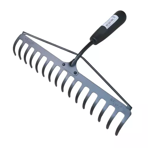 Global Nature Agro 16 Tine Heavy Duty Garden Rake 16 Inch (40.64 cm) Blade Size Metal Hand Operated Ergonomic Grip for Home, Farming & Gardening