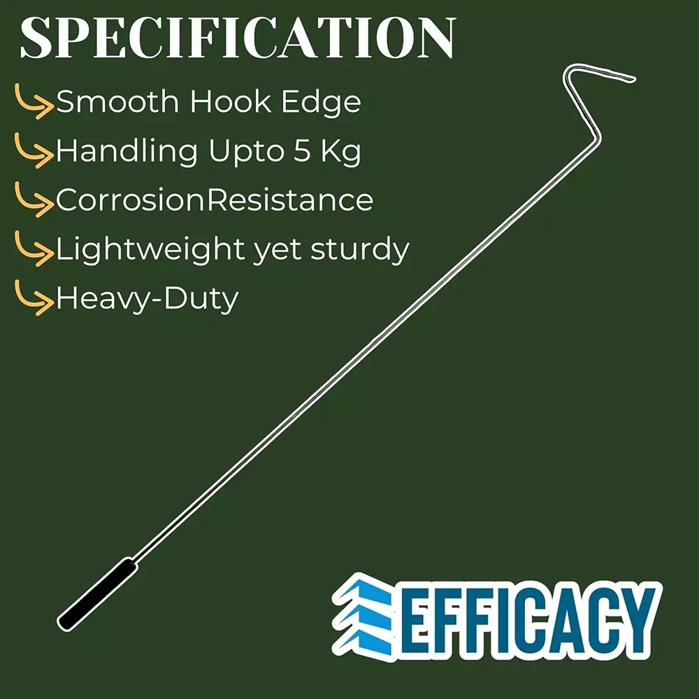 EFFICACY Garbage Lifting Hook 92 cm (36 inch) Black Stainless Steel, SS Hook 36INCH HOOK