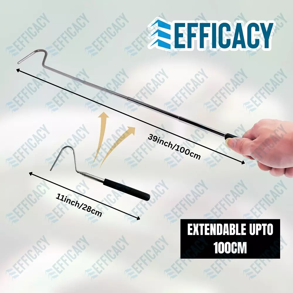 EFFICACY Multipurpose Extendable Hook / Grabber Tool 100 cm Stainless Steel Soft Grip Handle Black & Silver