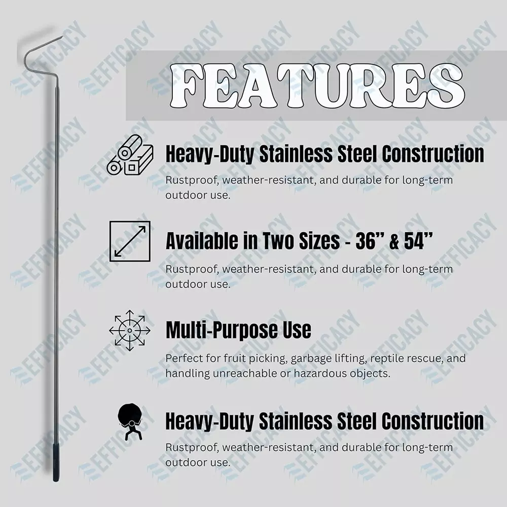 EFFICACY Garbage Lifting Hook 91 cm (36 inch) Silver Stainless Steel, STEEL FIXED HOOK 36INCH