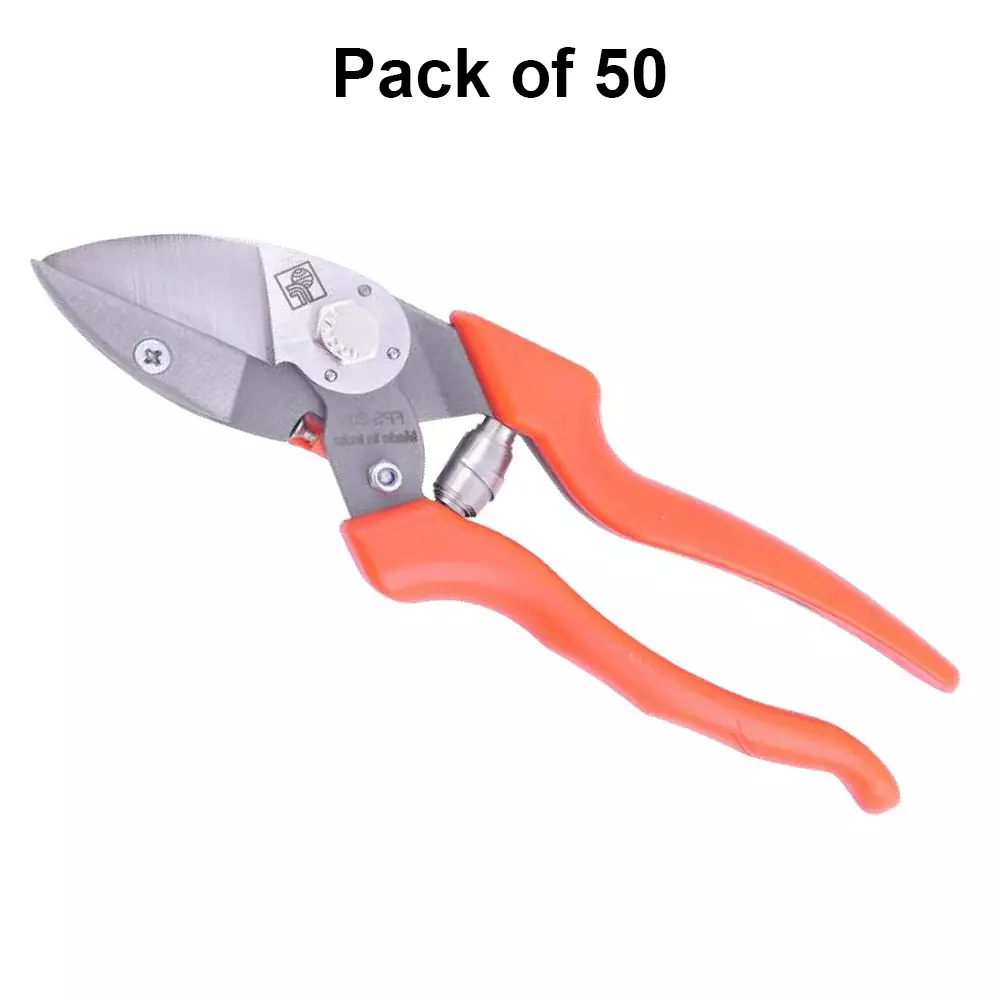 Falcon Pruning Anvil Secateur 15 mm Alloy Steel Orange & Grey for Gardening & Farm Use, FPS-208 (Pack of 50 Pcs)