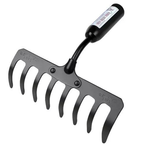 Global Nature Agro 8 Tine Heavy Duty Garden Rake 8 Inch (20.32 cm) Blade Size Metal Hand Operated Ergonomic Grip for Home, Farming & Gardening