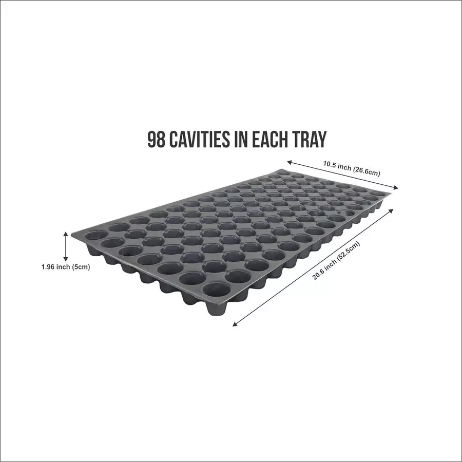 singhal-seedling-tray-high-density-reusable-plastic-eco-friendly-98-holes-black-pack-of-40-trays