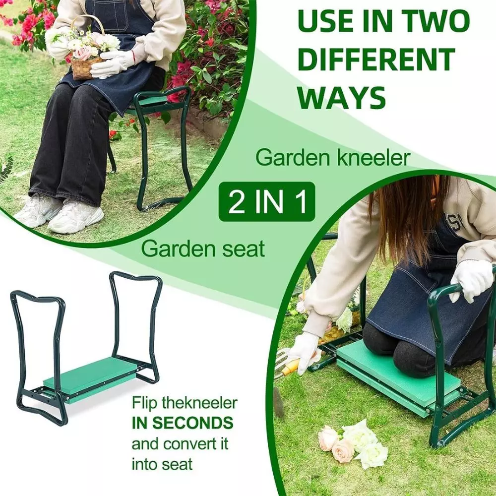 Voltz Garden Kneeler and Seat Foldable Bench Stool with Soft Kneeling Pad for Gardening, Weeding, Planting, Pruning, WB0001