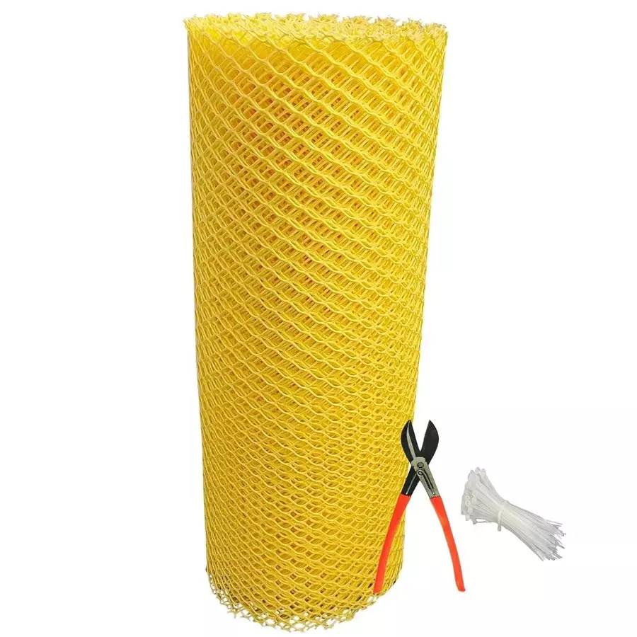 Singhal Tree Guard Net UV Stabilized HDPE 4x15 Ft Size with Cutter & PVC Tie Locks, Yellow