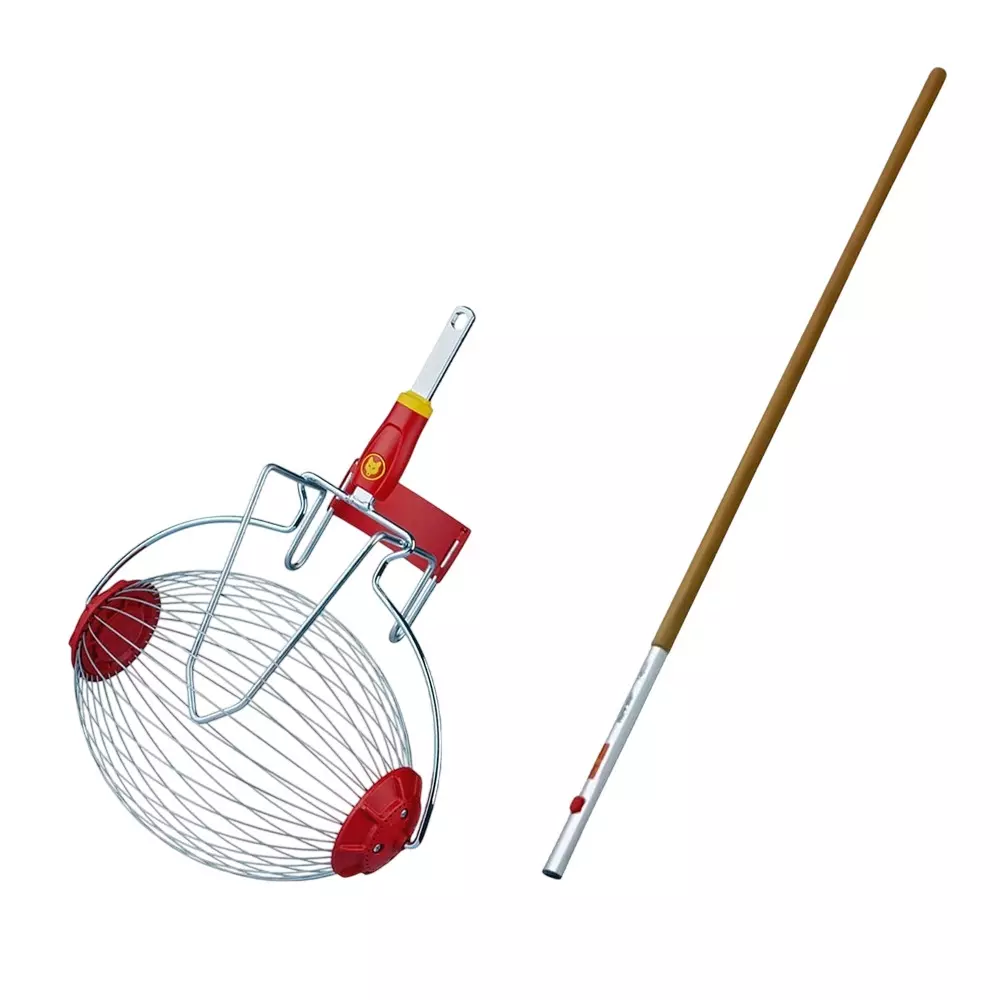 Wolf Garten Fruit Collector With Wooden Handle (Multi Star) in Red, Silver & Brown Color and 47 cm Head Size, 71AAM007650