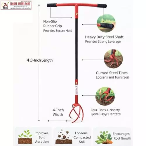 Global Nature Agro Garden Hand Cultivator With T-Handle Kit Rubber Grip for Home, Farming & Gardening, Typhoon-MINI, 1