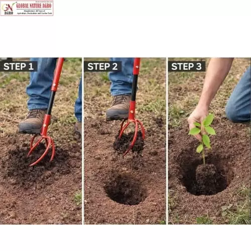 Global Nature Agro Garden Hand Cultivator With T-Handle Kit Rubber Grip for Home, Farming & Gardening, Typhoon-MINI, 1