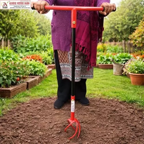 Global Nature Agro Garden Hand Cultivator With T-Handle Kit Rubber Grip for Home, Farming & Gardening, Typhoon-MINI, 1