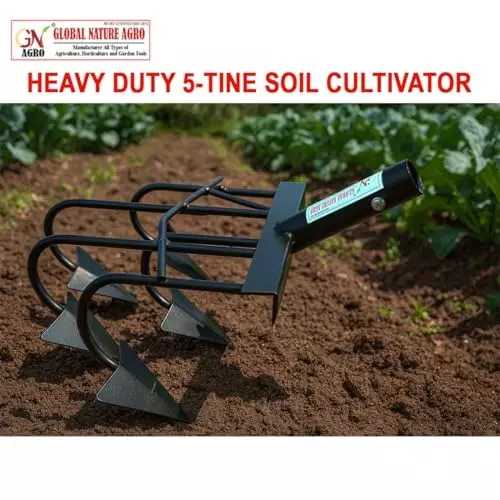 Global Nature Agro 5 Tine Hand Cultivator 4 Inch (10 cm) Blade Size Hand Operated Ergonomic Grip for Home, Farming & Gardening