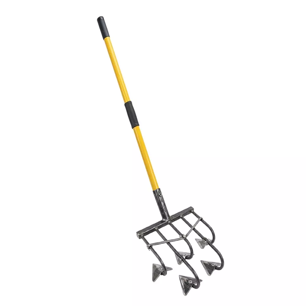 Spanco 5 Tines Manual Cultivator With Steel Handle and Grip Metal Body in Yellow & Grey Color for Removing Weeds And Stir The Soil Between Rows, SCHW-3150