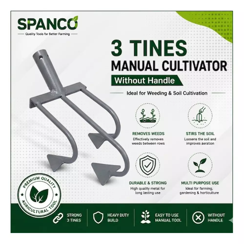 spanco-3-tines-manual-cultivator-without-handle-metal-body-in-grey-color-for-removing-weeds-and-stir-the-soil-between-rows-sch-313