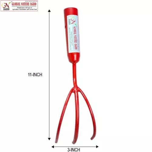 Global Nature Agro 3 Finger Garden Cultivator With Handle Kit Hand Operated 2 ft (61 cm Handle) Rubber Grip for Home, Farming & Gardening
