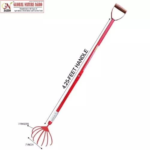 Global Nature Agro 7 Tine Hand Cultivator With Handle Kit Hand Operated 4.25 ft (130 cm Handle) D Grip for Home, Farming & Gardening