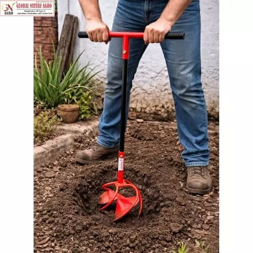 Global Nature Agro Garden Hand Cultivator With T-Handle Kit Rubber Grip for Home, Farming & Gardening, Typhoon-Super-XL+Handle, 1