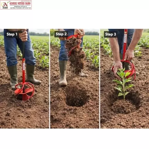 Global Nature Agro Garden Hand Cultivator With T-Handle Kit Rubber Grip for Home, Farming & Gardening, Typhoon-Super-XL+Handle, 1