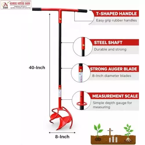 Global Nature Agro Garden Hand Cultivator With T-Handle Kit Rubber Grip for Home, Farming & Gardening, Typhoon-Super-XL+Handle, 1