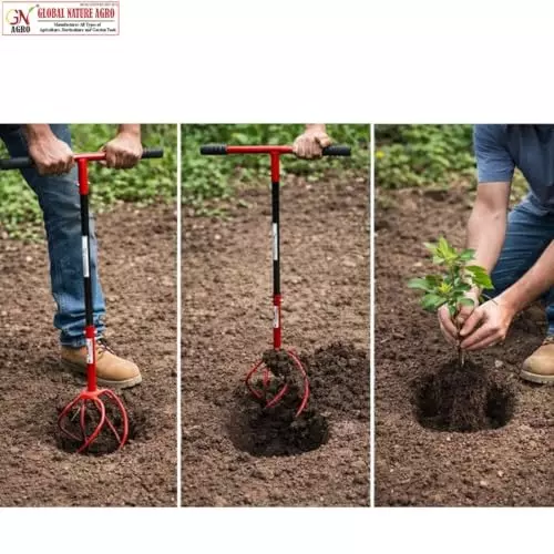 Global Nature Agro Garden Hand Cultivator With T-Handle Kit Rubber Grip for Home, Farming & Gardening, Typhoon-XL, 1