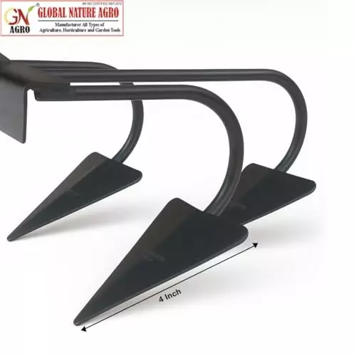 Global Nature Agro 3 Tine Garden Cultivator With Handle Kit Hand Operated 2 ft (61 cm Handle) Rubber Grip for Home, Farming & Gardening