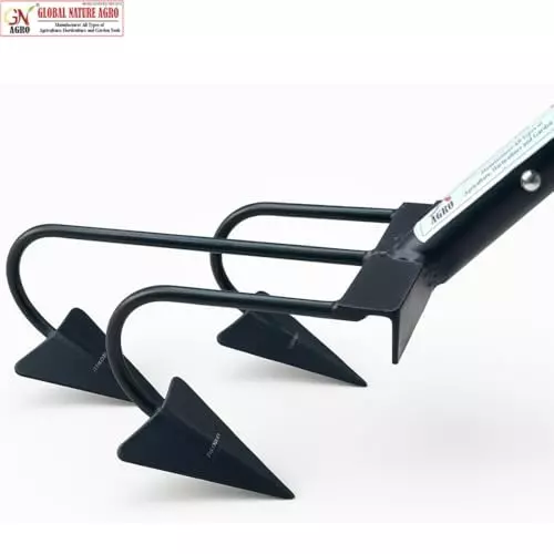 Global Nature Agro 3 Tine Garden Cultivator With Handle Kit Hand Operated 2 ft (61 cm Handle) Rubber Grip for Home, Farming & Gardening
