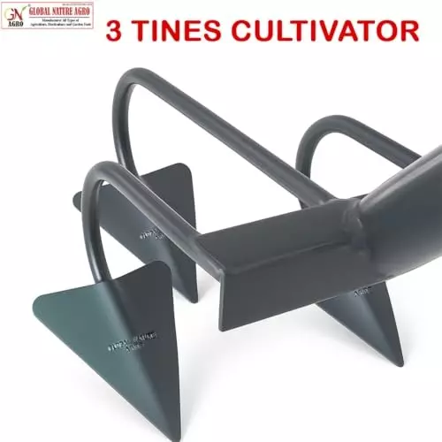 Global Nature Agro 3 Tine Hand Cultivator 4 Inch (10 cm) Blade Size Hand Operated Ergonomic Grip for Home, Farming & Gardening