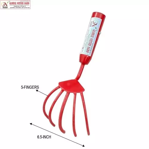 Global Nature Agro 5 Tine Hand Cultivator Metal Hand Operated 6.5 Inch (16 cm) for Home, Farming & Gardening