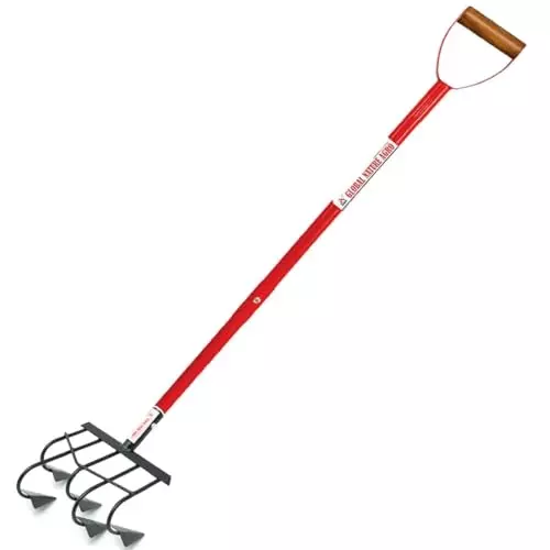 Global Nature Agro 5 Tine Hand Cultivator With Handle Kit Hand Operated 4.25 ft (130 cm Handle) Wooden Grip for Home, Farming & Gardening