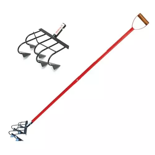 Global Nature Agro 5 Tine Hand Cultivator With Handle Kit Hand Operated 4.25 ft (130 cm Handle) Wooden Grip for Home, Farming & Gardening