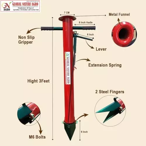 Global Nature Agro 2 Finger Transplanter Tool Hand Operated Dual Rubber Grip for Home, Farming & Gardening