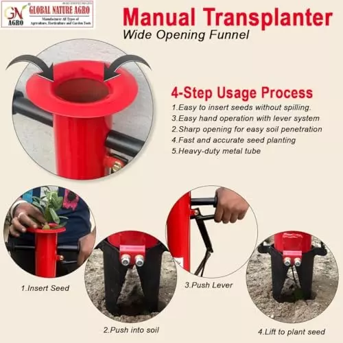 Global Nature Agro 2 Finger Transplanter Tool Hand Operated Dual Rubber Grip for Home, Farming & Gardening