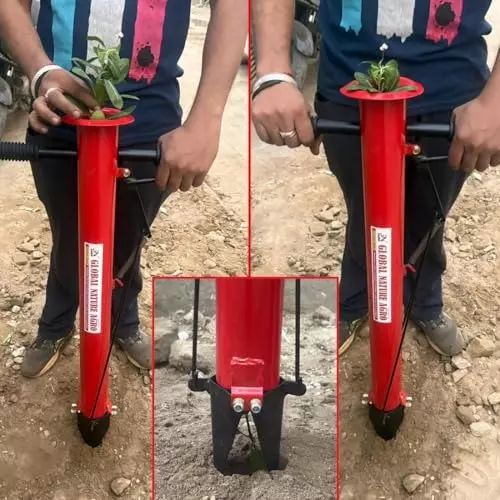 Global Nature Agro 2 Finger Transplanter Tool Hand Operated Dual Rubber Grip for Home, Farming & Gardening