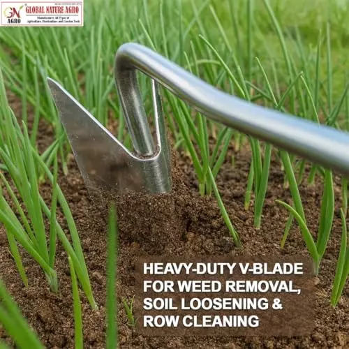 Global Nature Agro Mini Hand Hoe Garden Cultivator 4 Inch (10 cm) Blade Size Hand Operated Ergonomic Grip for Home, Farming & Gardening