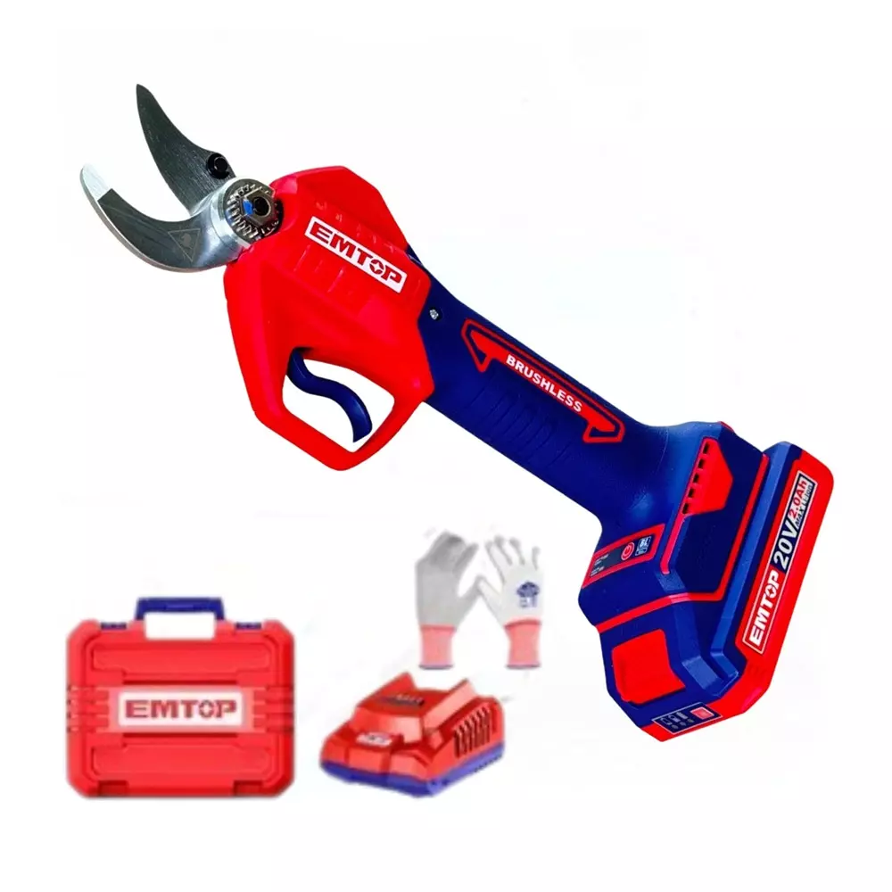 EMTOP Brushless Cordless Pruner 20 V with 30 mm Cutting Capacity (Battery and Carry Case Kit)