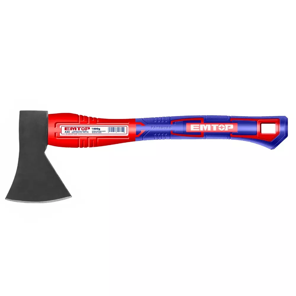 EMTOP Wood Cutting Axe with Heat Treated Carbon Steel Blade and Fiberglass Handle for Camping Use