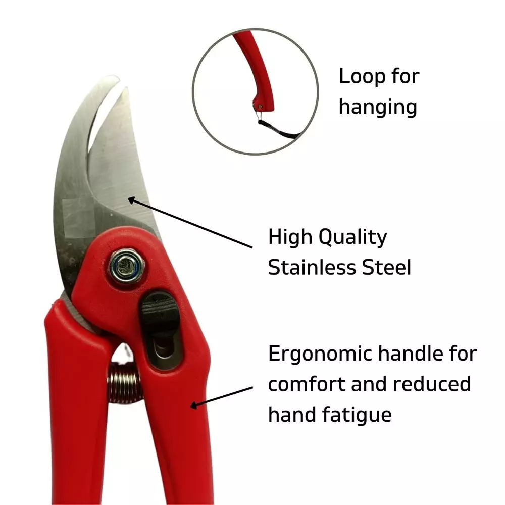 yuvcon-garden-pruner-stainless-steel-with-safety-lock-and-replaceable-spring-flower-cutter-red