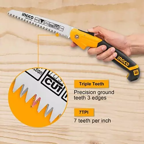 Ingco Folding Saw with 7 TPI Triple Teeth 7 inch (180 mm) Blade, HFSW1806