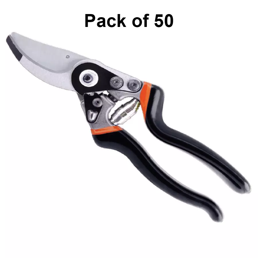 Falcon Premium Pruning By Pass Secateur 15 mm Hardened Steel Black for Horticulture Use, FPPS-214 (Pack of 50 Pcs)