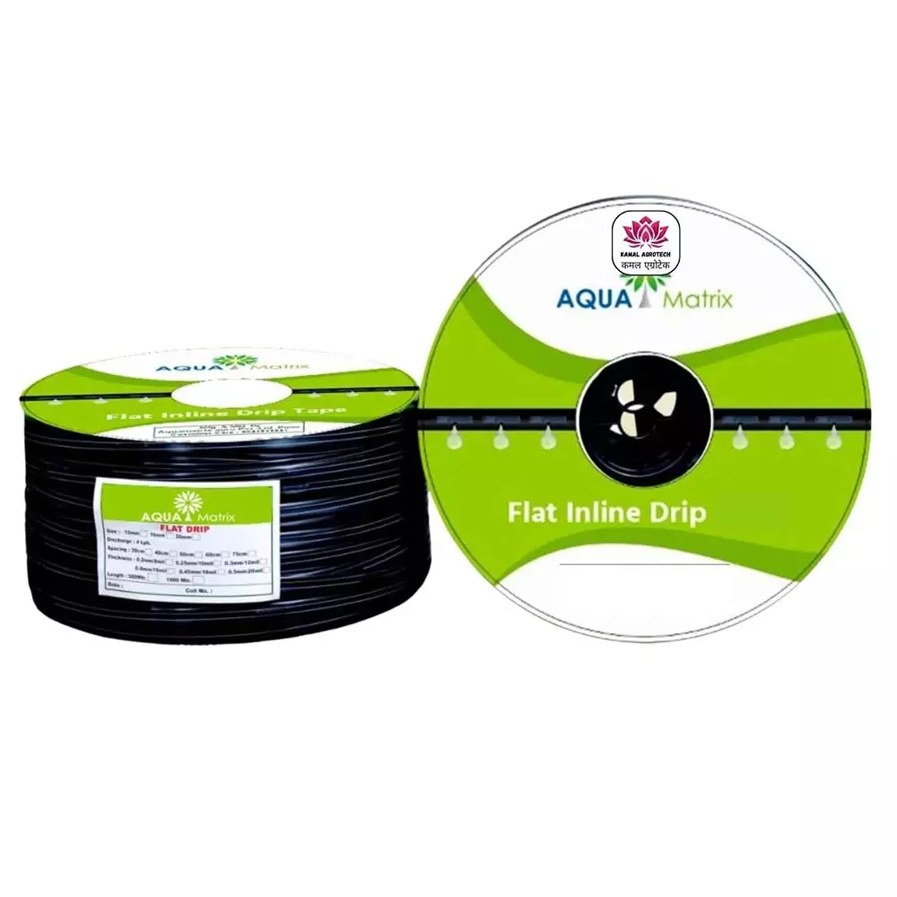 Kamal Agrotech 1000 m Polyethylene Black Flat Inline Drip Irrigation Pipe 16 mm