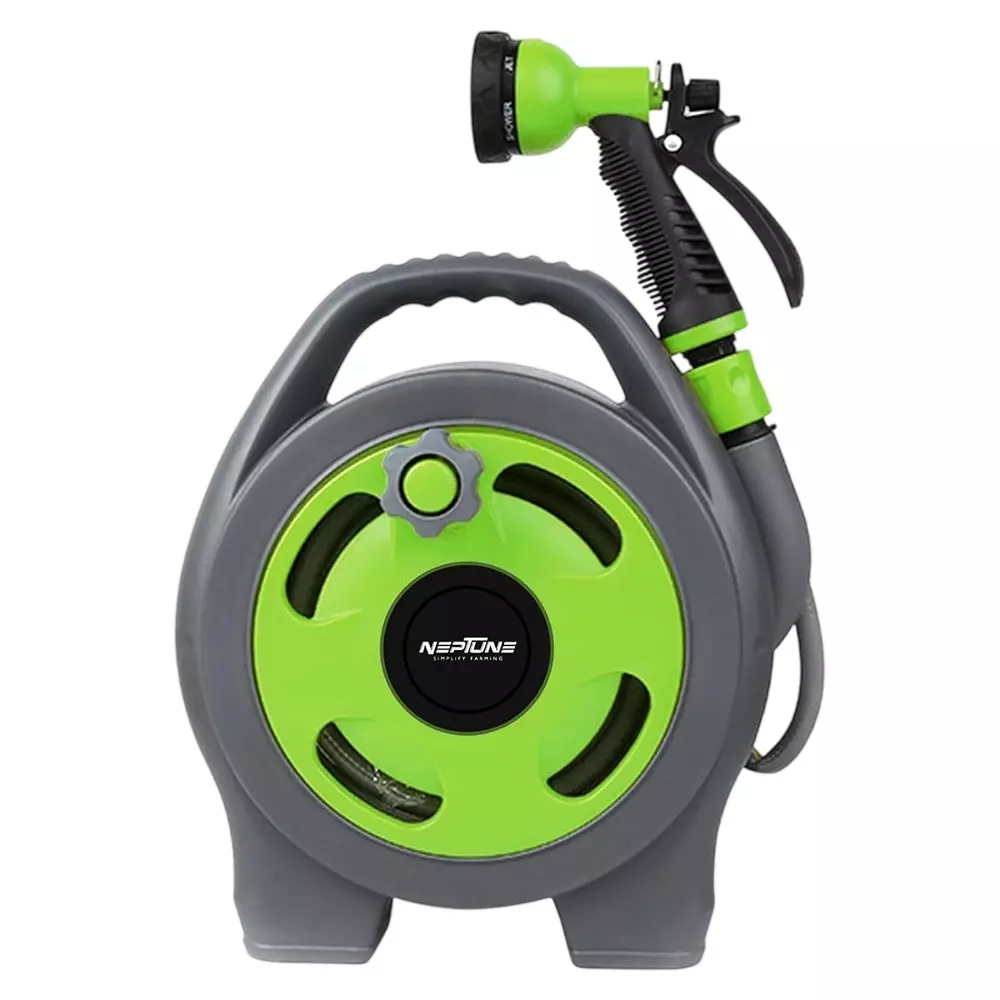 Neptune Mini Garden Hose Reel Portable and Wall Mounted 7-in-1 Spray Modes 10 m Hose