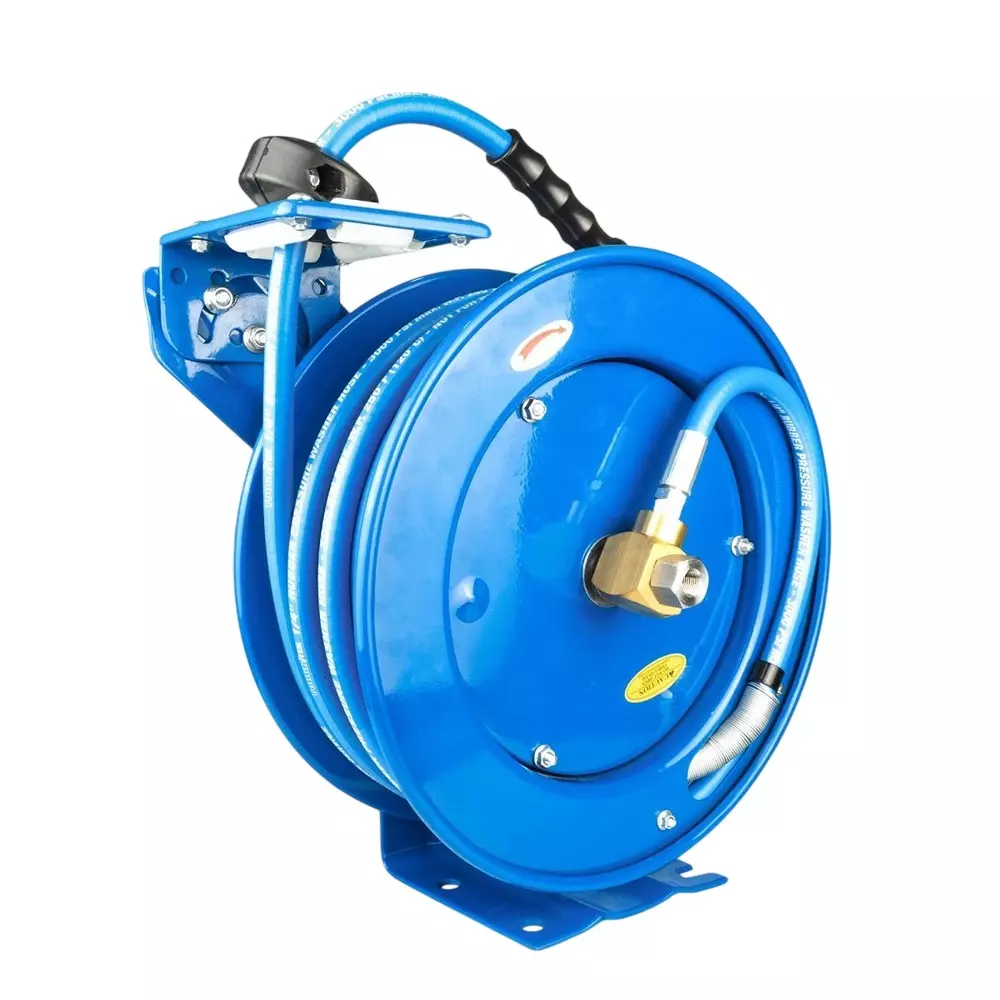 ToughTek Electric Pressure Washer Pump With Small-Wide Reel Single Arm 50 ft (15.24 m) Hose Length Blue for High Pressure Cleaning, TTPWRHB1450-2600