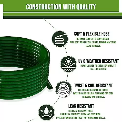 ORILEY 0.5 inch Braided Water Pipe with Hose Connector Dark Green, ‎OR-WPG-24 (Roll of 15 m)