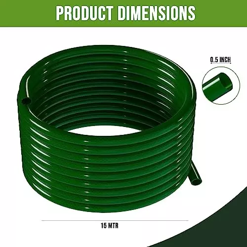 ORILEY 0.5 inch Braided Water Pipe with Hose Connector Dark Green, ‎OR-WPG-24 (Roll of 15 m)