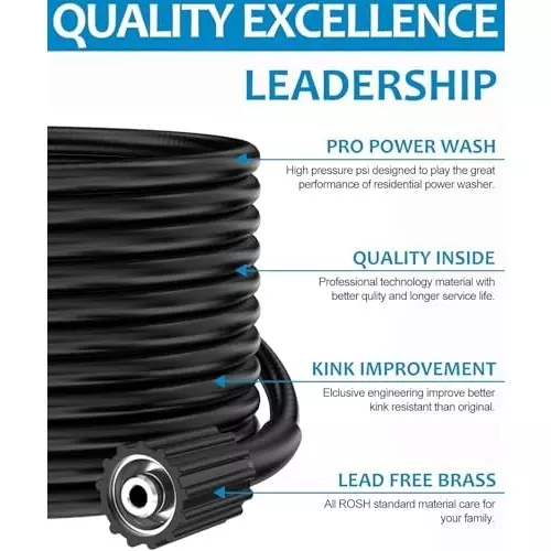 MECRAAF High Pressure Washer Rubber Hose Pipe 15 m1 with 60 BAR / 16 MPa / 2320 PSI Pressure, HOSE-15M