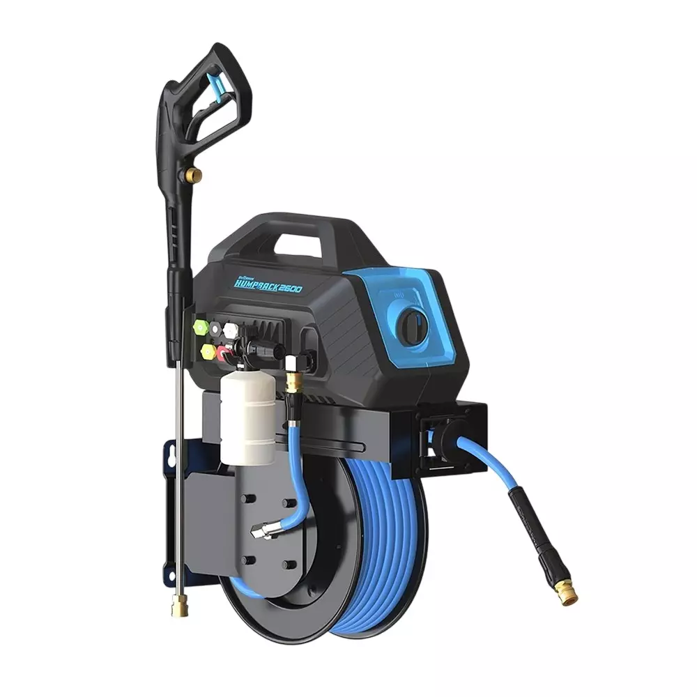 BluShield Slayer Electric Pressure Washer Pump With Small-Wide Reel 50 ft (15.24 m) Hose Length Blue for High Pressure Cleaning, PWHYRHB1450-2600