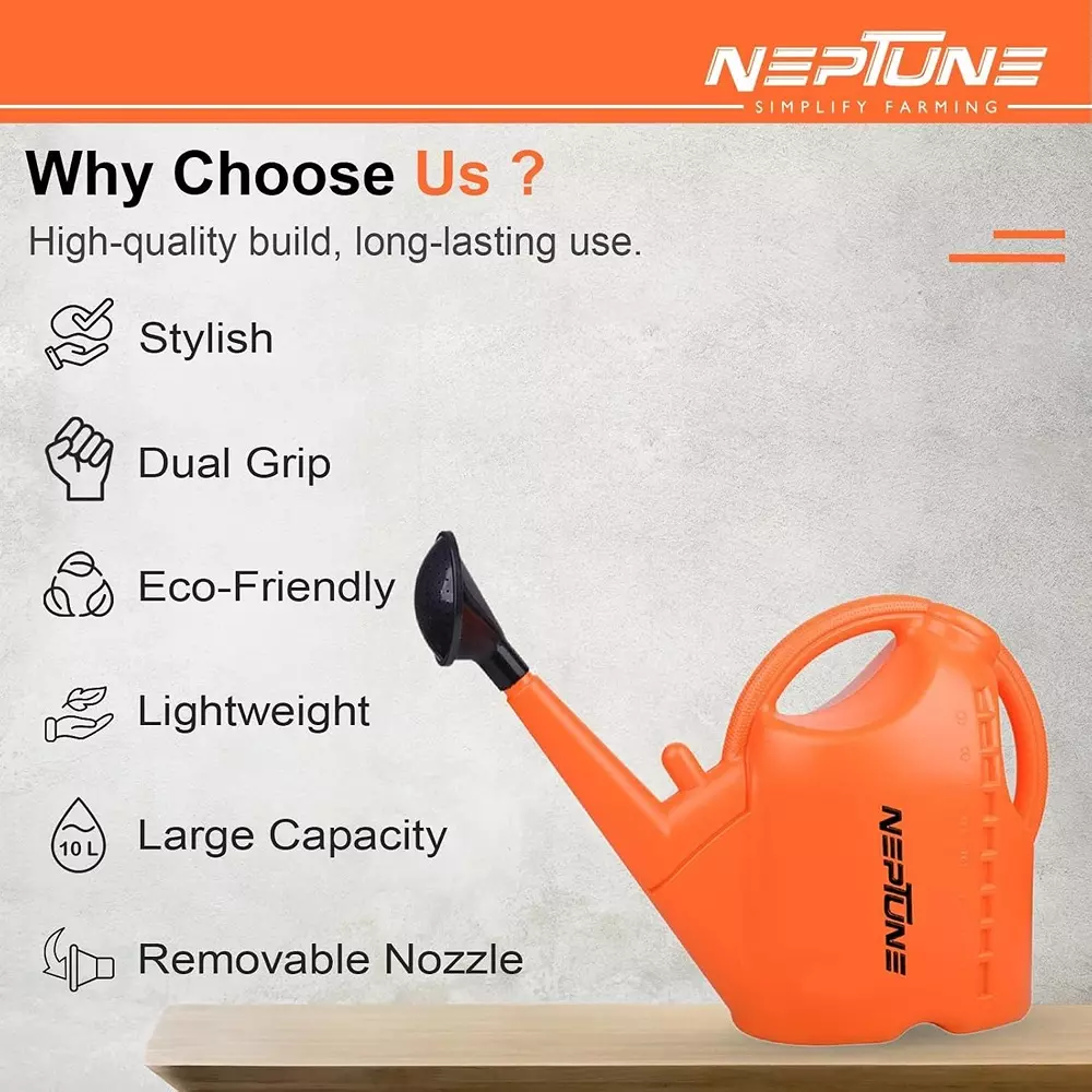 neptune-watering-can-10-l-capacity-plastic-orange-plantsgarden-indoor-outdoor-watering-shower-use