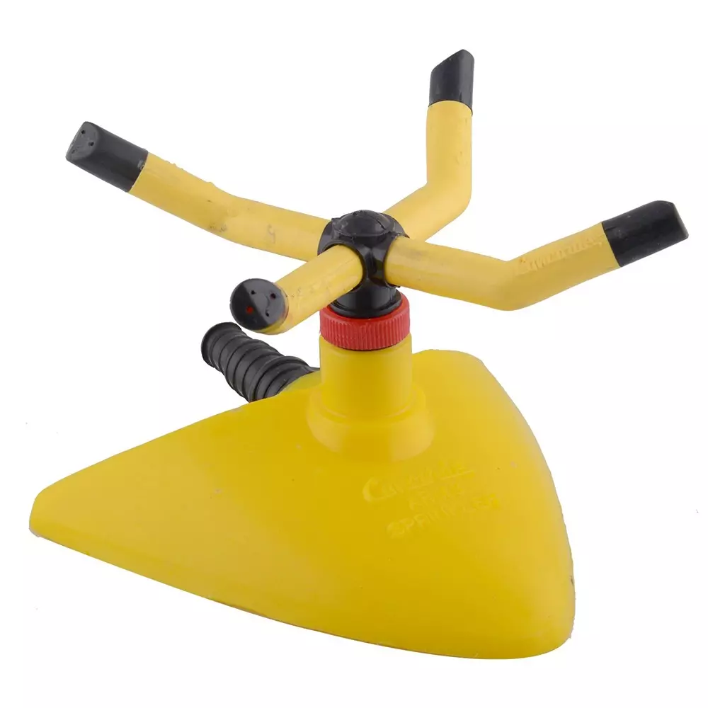 Flora 4 Arm Plastic Garden Water Sprinkler Yellow Fixed Spray