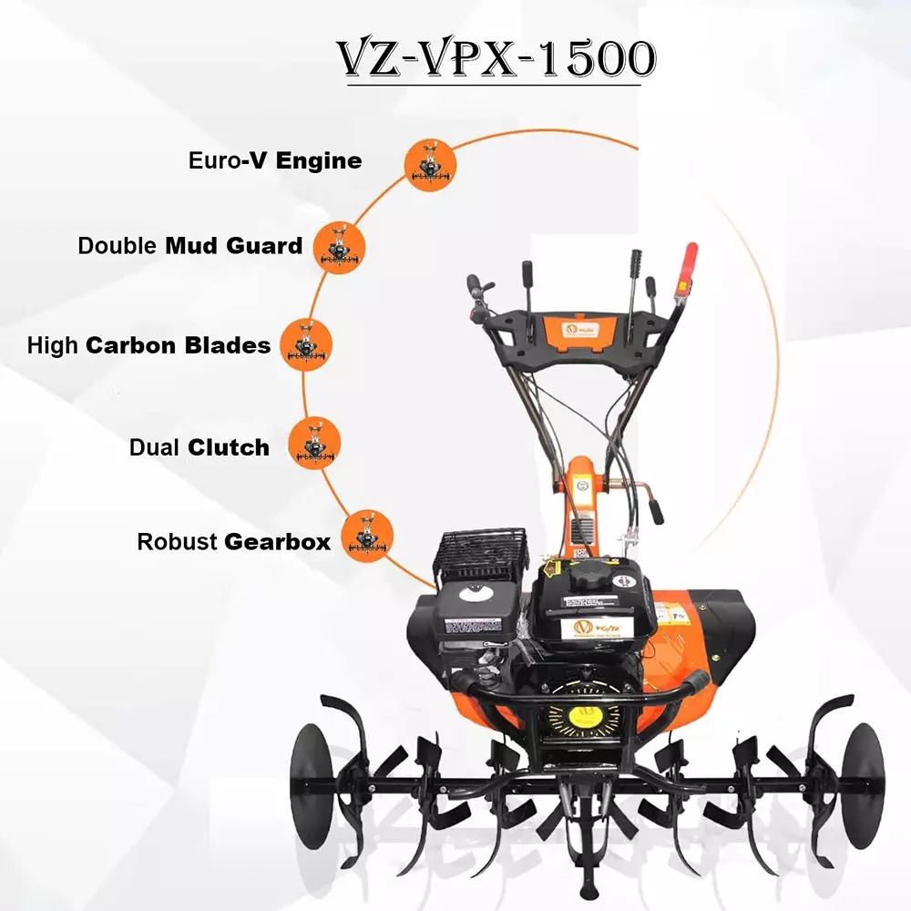 VOLTZ Heavy Duty Agriculture Cultivator 8 HP Petrol Engine with High Metal 32 Blades Set, VPX-1500