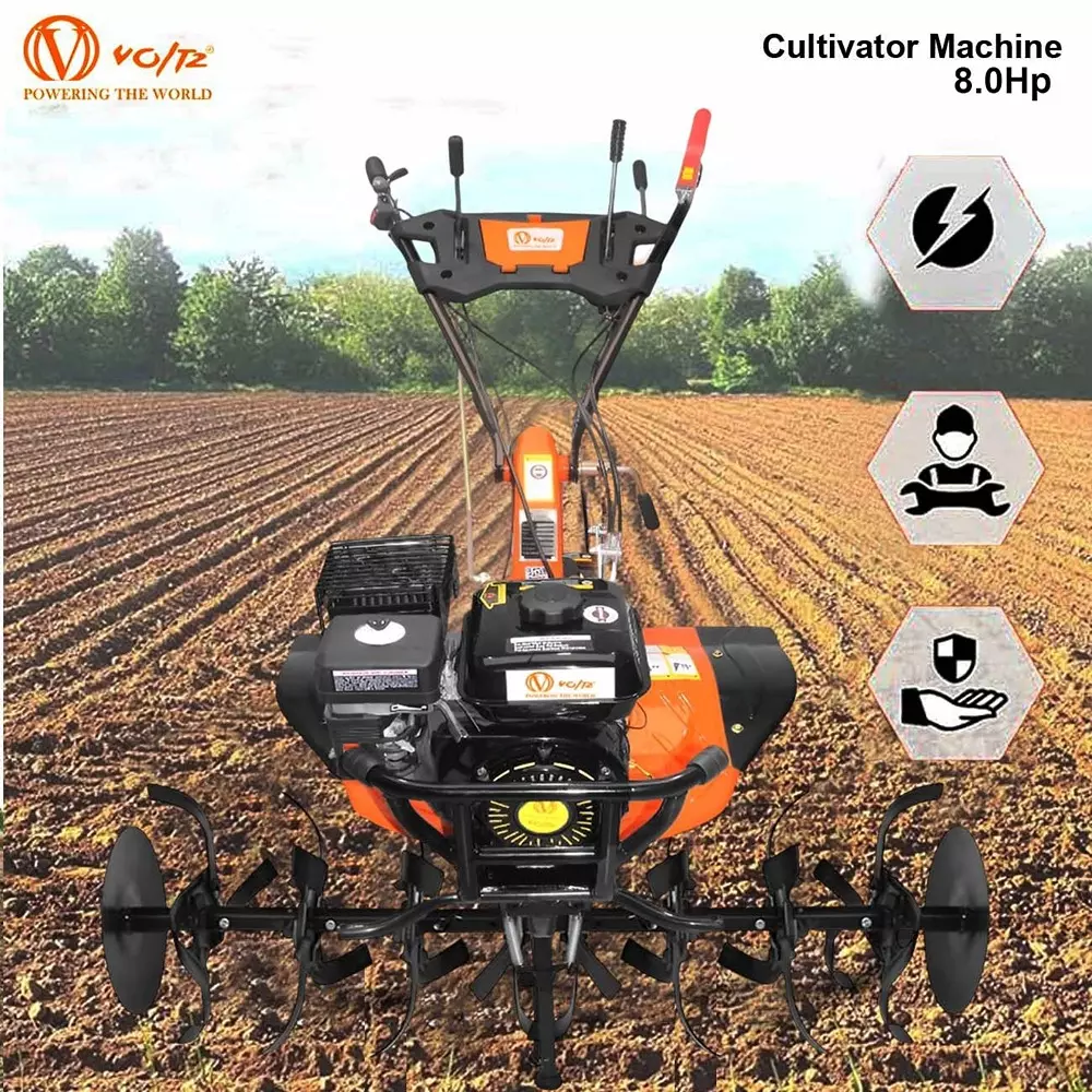 VOLTZ Heavy Duty Agriculture Cultivator 8 HP Petrol Engine with High Metal 32 Blades Set, VPX-1500